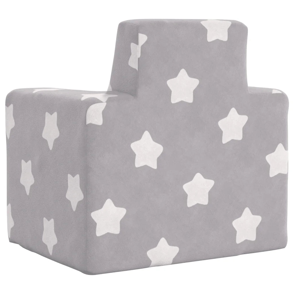 Divano per Bambini-Sofa-Divanetto Grigio Chiaro con Stelle in Morbido Peluche 254068