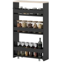 kleankin Carrello di Stoccaggio a 3 Piani, Carrello Portaoggetti con Ruote e Maniglia, 48 x 15 x 80 cm, Nero