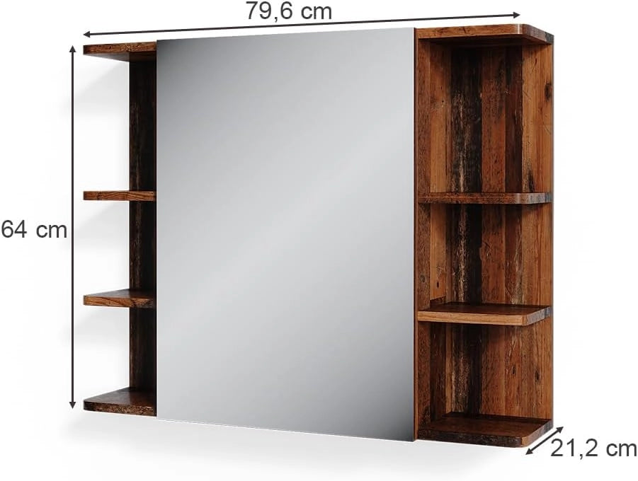 Specchio contenitore bagno Fynn, Oldstyle, 79.6 x 64 cm, con specchio e ripiani aperti per montaggio a parete