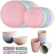 Set da campeggio da 32 pezzi, composto da 32 pezzi di servizio, set da tavola da esterno in 4 colori adatto per cenoni di famiglia, picnic e campeggio