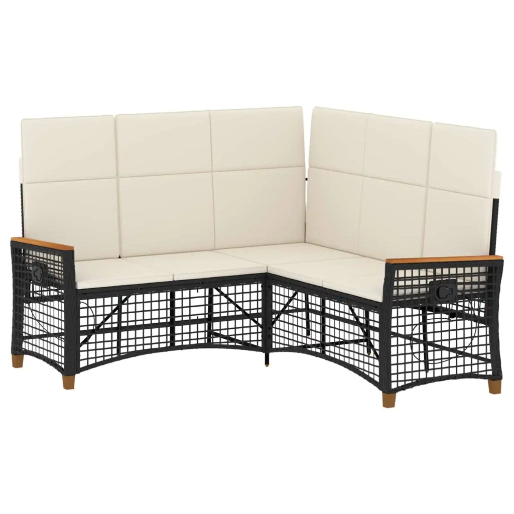 Set di Divani Recliner da Giardino Nero e Bianco Crema