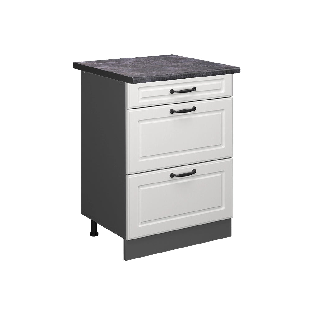 Vicco Mobiletto base per cucina Bianco casa di campagna 60 cm con cassetti, PL Antracite