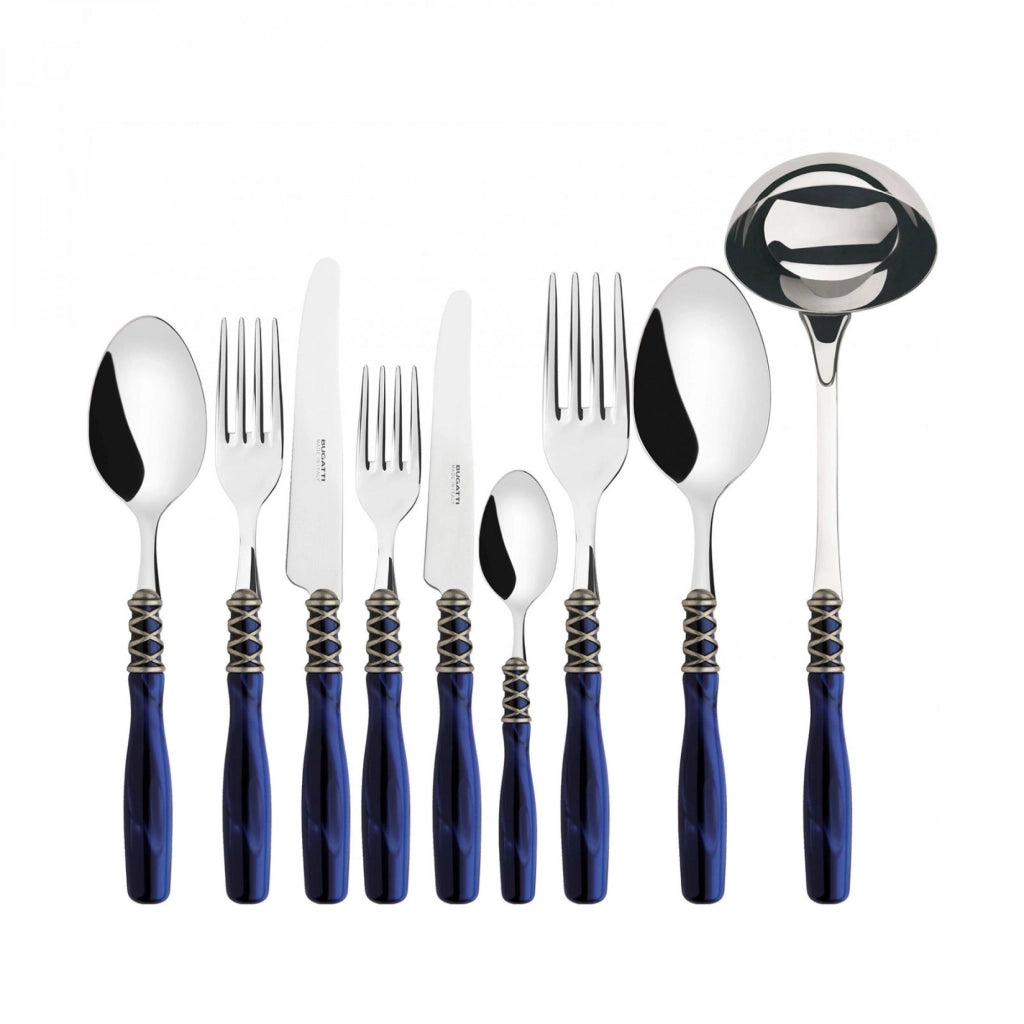 ARIANNA Ghiera Argento Anticato, Posate Set 75 Pz, Scatola Colore: Blu, Ghiera: Argento