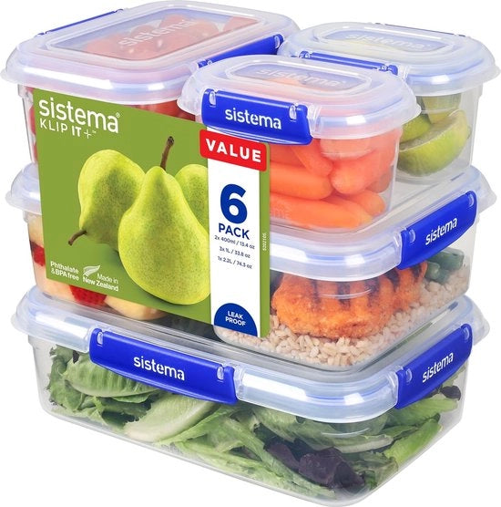 Contenitori di conservazione alimentare | Set da 6 contenitori a chiusura ermetica | Sigillatura impermeabile | Clip di chiusura facile da utilizzare | BPA-free