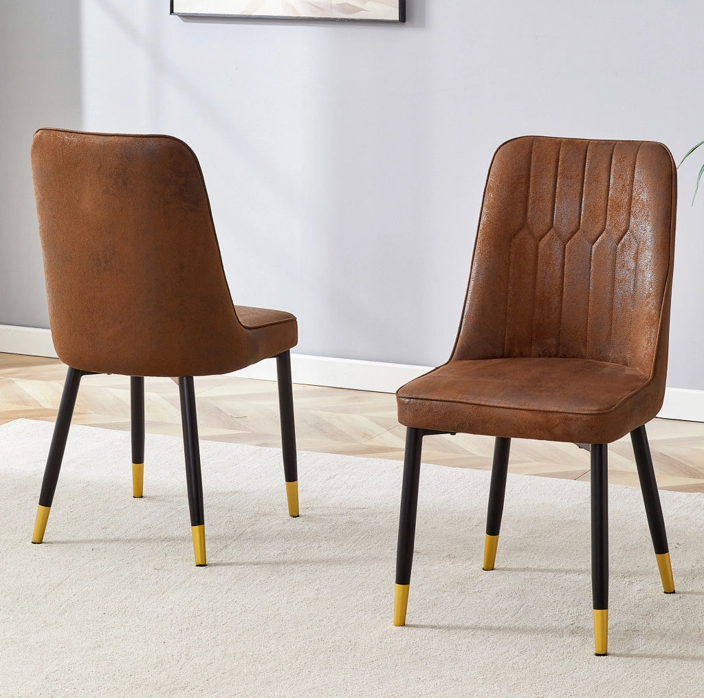 Sedia da pranzo marrone con schienale ergonomico e gambe in metallo nero antiscivolo