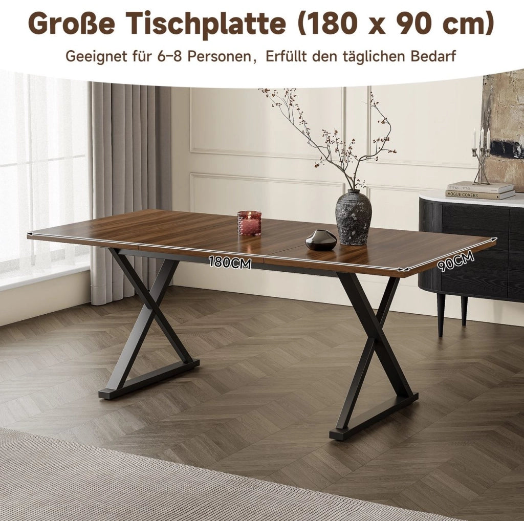Tavolo da pranzo 180x90x75 cm; per 6-8 persone con gambe a X; MDF noce