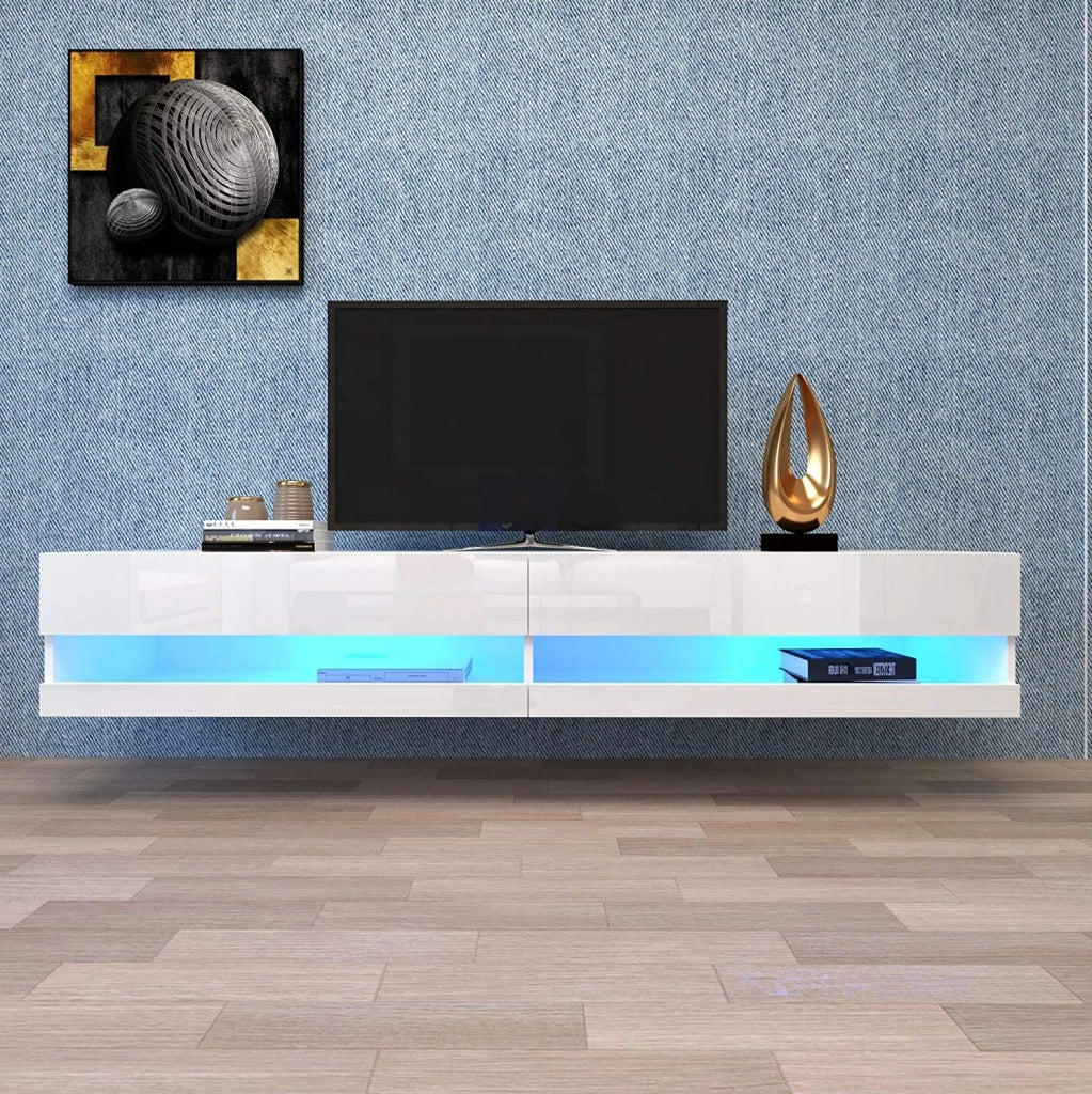Mobile TV sospeso bianco con LED controllabile tramite app e telecomando