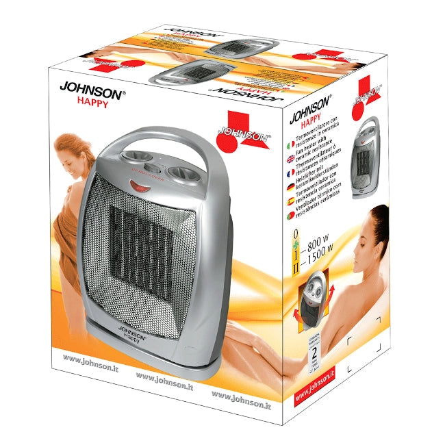 Happy Termoventilatore Ceramico Potenza 800-1500W Oscillazione Selezionabile 2 Elementi Riscaldanti Basso Consumo