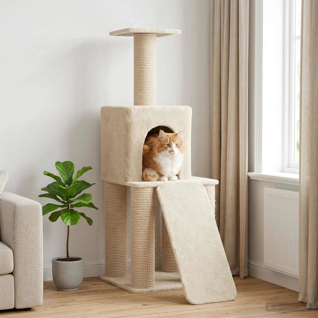 Albero per gatti con pali per graffiare in sisal Crema 146 cm 42033045