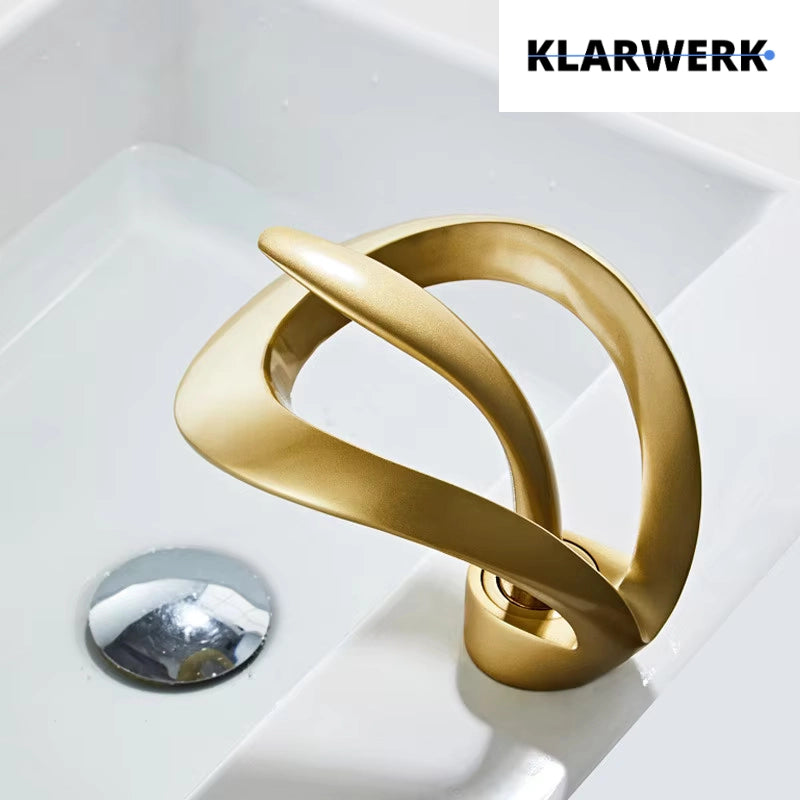 NAVIS | Rubinetto da bagno a cascata di design oro opaco | Elegante in acciaio inossidabile premium per lavelli | Miscelatore hotel 2 attacchi