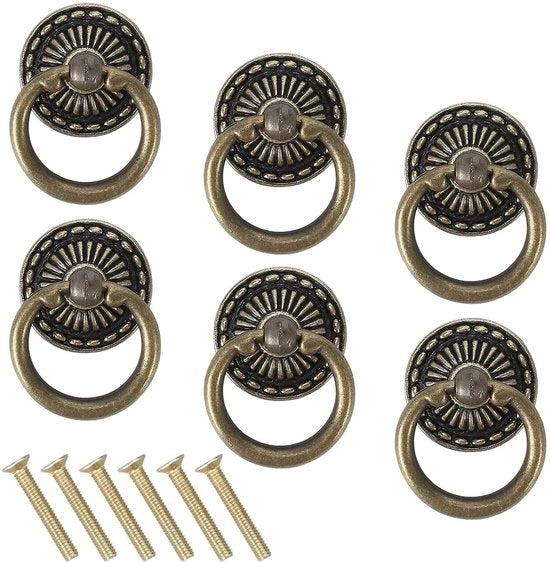 Pomolo per Mobili Vintage - 6 Pezzi - Maniglie per Porte - Maniglie Antiche - Ottone - Design Retro - 4,8 cm x 4,8 cm - Maniglie per Mobili