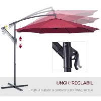 Ombrellone da Giardino 3x2.5 m a Braccio Inclinabile con Manovella, Rosso Scuro