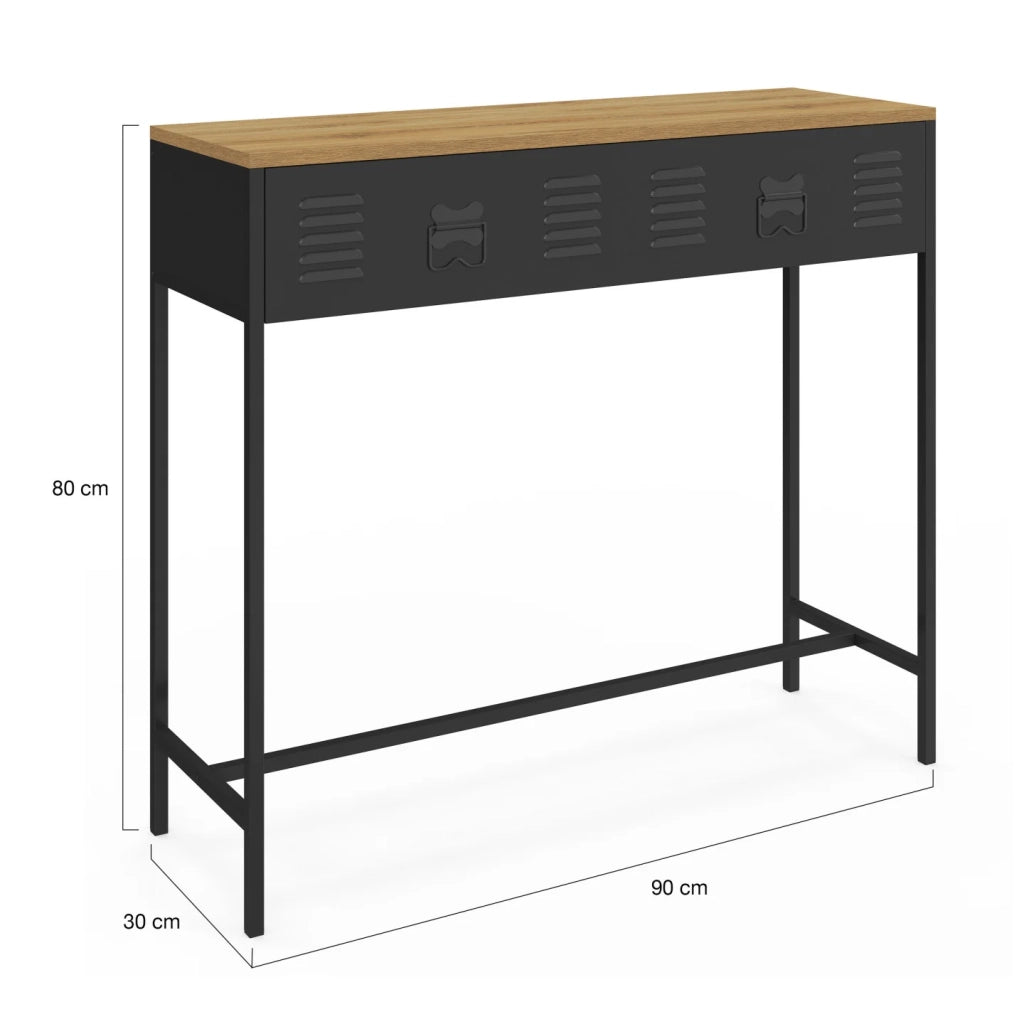 IDMarket - Consolle a 1 cassetto ESTER con piano in metallo nero e legno dal design industriale