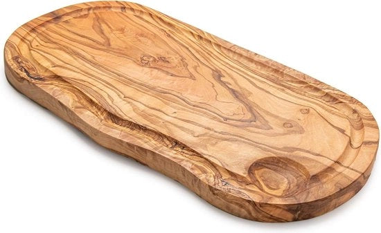 Piattaforma per affettare in olivo - Servire cibi o affettare - Piatti per affettare in legno per barbecue formaggio pane - Fatto a mano (39x18 cm con solco di resina)