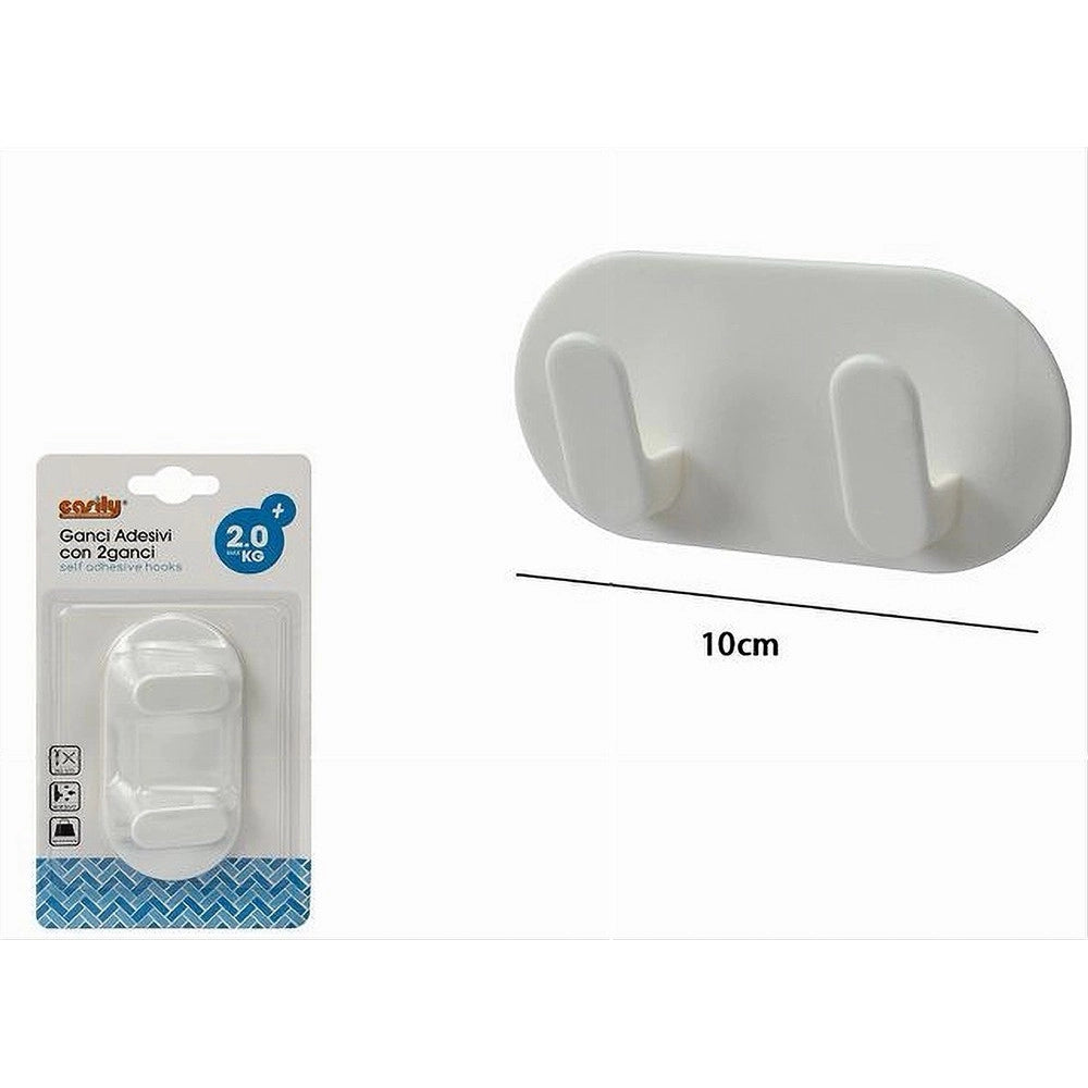 Trade Shop - Appendiabiti 2 Ganci Posti Doppio Adesivo Parete Cucina Bagno Attaccapanni 79339 -