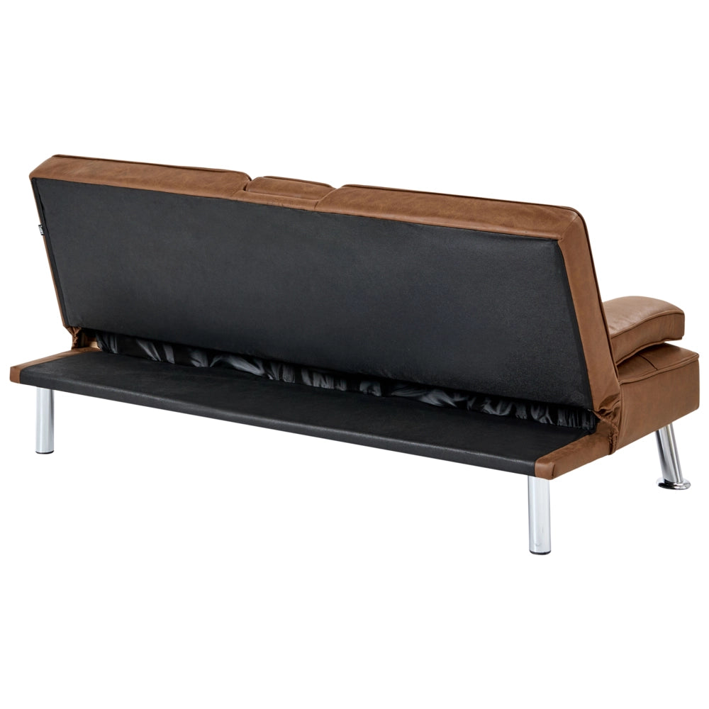 Divano letto marrone dorato in ecopelle a 3 posti con tavolino ribaltabile Click Clack
