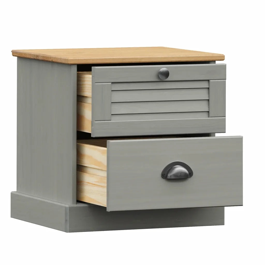Comodino VIGO Grigio 42x35x42 cm in Legno Massello di Pino 353159