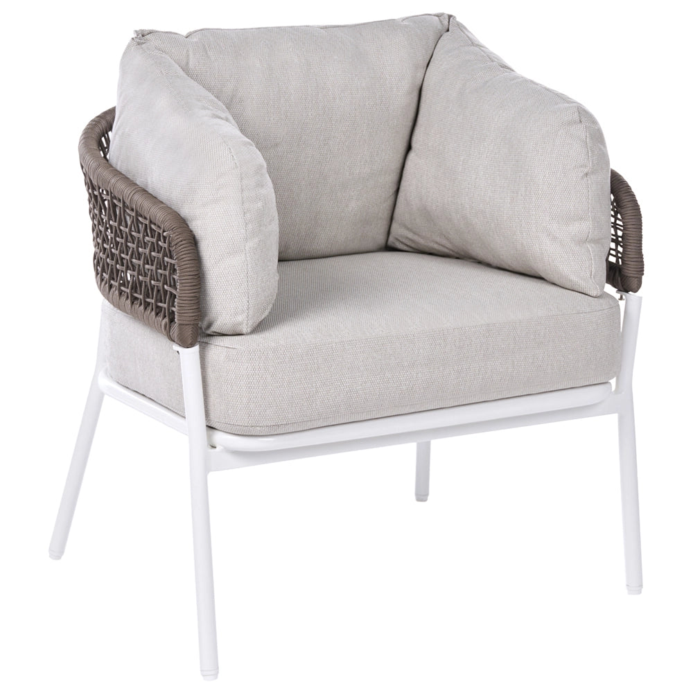 Set da salotto da giardino a 7 posti con divano angolare in corda intrecciata poltrone e 2 tavolini da caffè beige struttura in alluminio