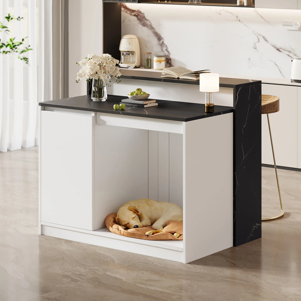 Tavolo da Cucina Multifunzione con Bartresen ¨C MINIMAL ¨C Bianco Effetto Marmo 120x80x100
