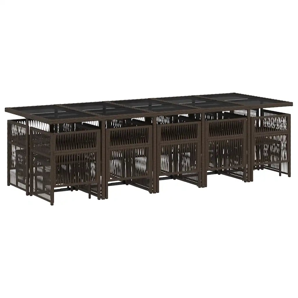 Set da Pranzo da Giardino 15 pz con Cuscini Marrone Polyrattan 3210993