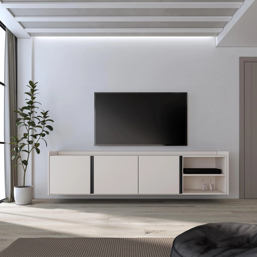Mobile TV Soggiorno, 207x50x35 cm, Per TV fino a 80", Sospeso, da appendere, Beige