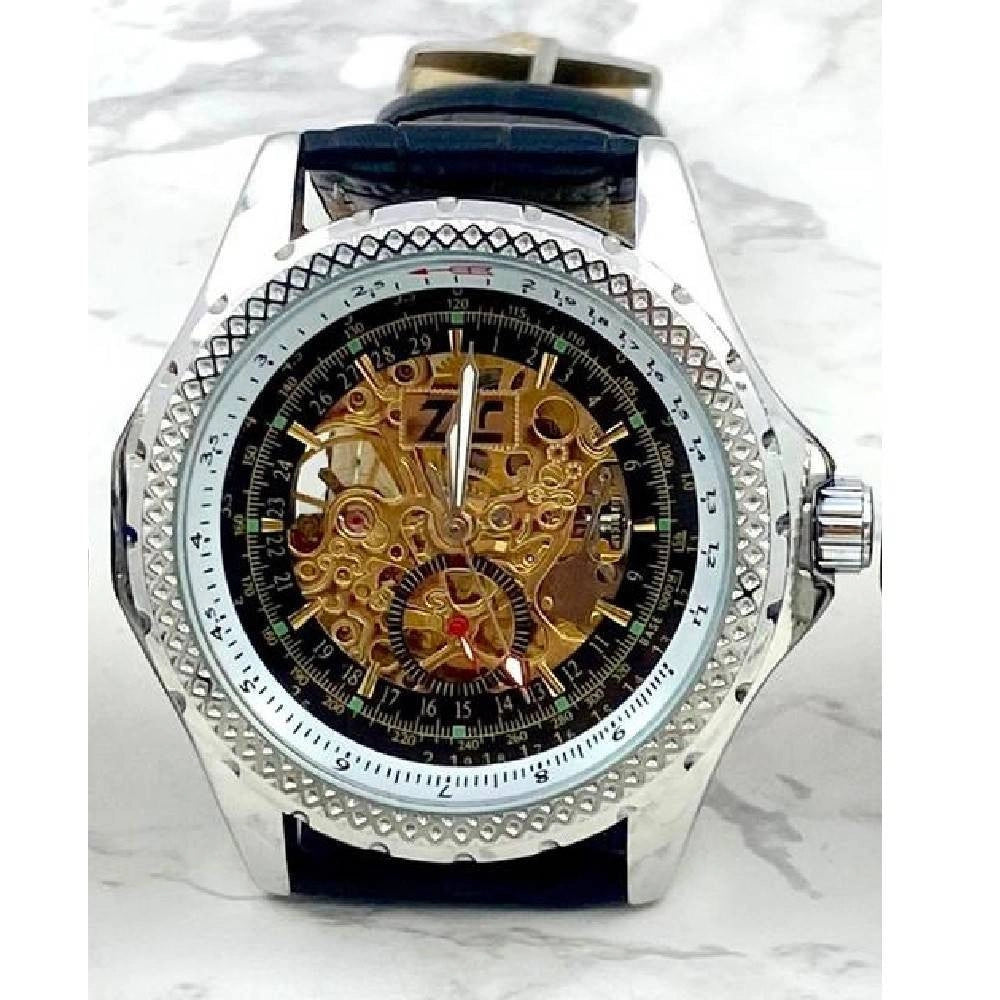 Trade Shop - Orologio Da Polso Zcc Per Uomo Movimento Automatico Cinturino Pelle Nera Nero -