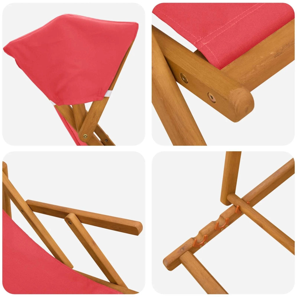 Lettino 3 Posizione Legno di Eucalipto Massello Rosso 42024881