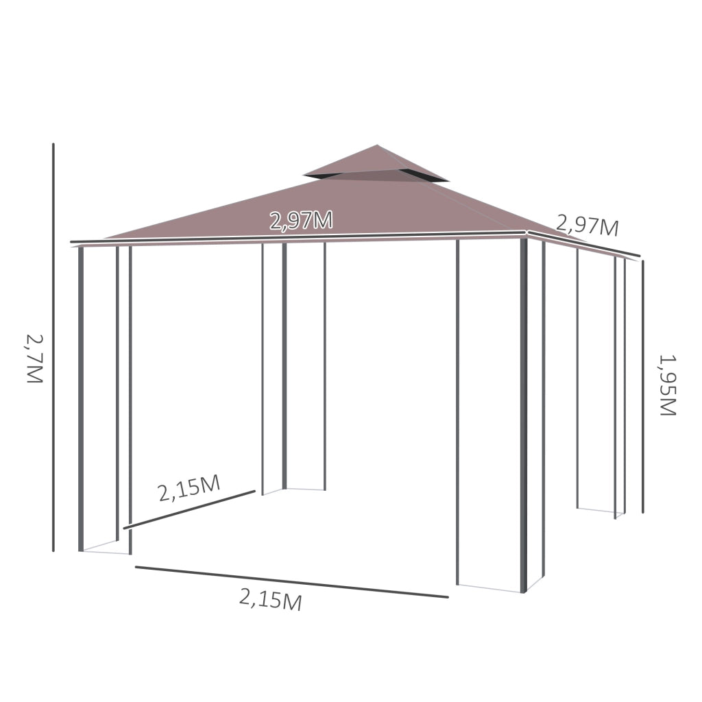 Gazebo da giardino con zanzariere e doppio tetto ¨C zephmum ¨C 297x297 cm