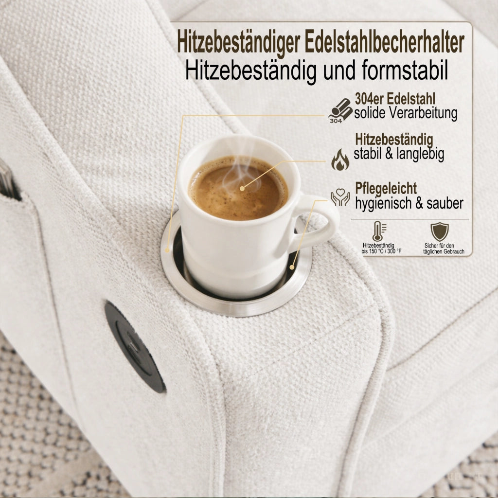 Poltrona letto convertibile con schienale regolabile a 3 posizioni e porte USB e USB-C in tessuto beige 190 × 85 × 86 cm