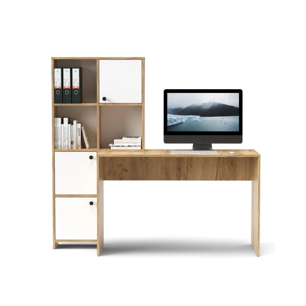 Scrivania con Libreria Halk 156 colore rovere bianco