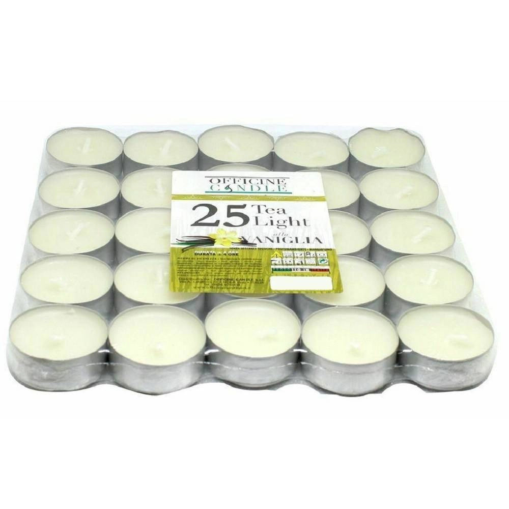 Trade Shop - Set 25 Pezzi Candele Bianche Profumate Fragranza Alla Vaniglia Tealight Lumini -