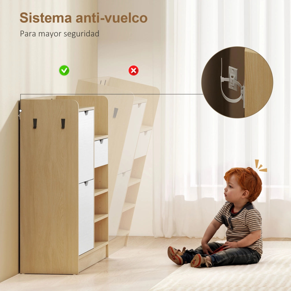 Scarpiera Ingresso con Cassetto Appendiabiti 4 Ganci 14 Paia ¨C Xylo ¨C Legno Naturale Bianco