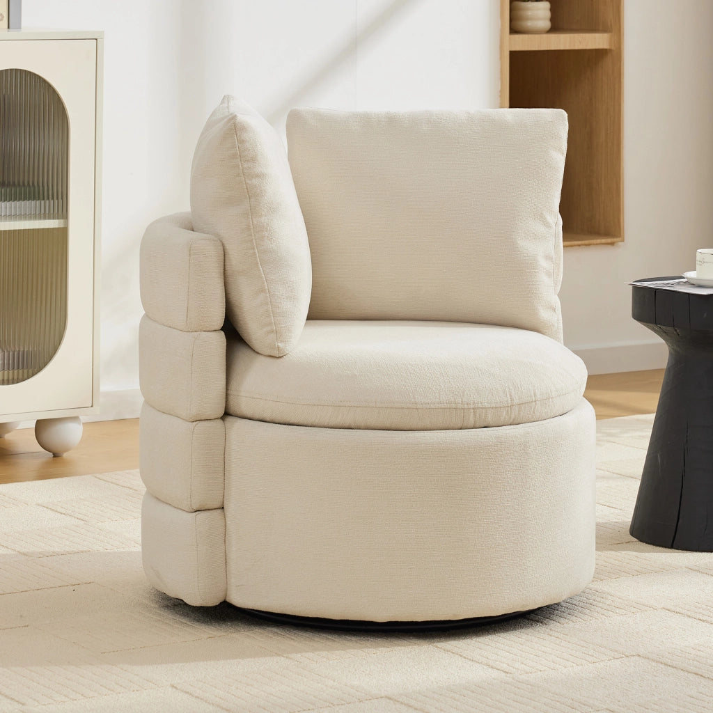 POLTRONA girevole 360° con contenitore nascosto 72 x 66,5 x 76 cm Chenille Avorio
