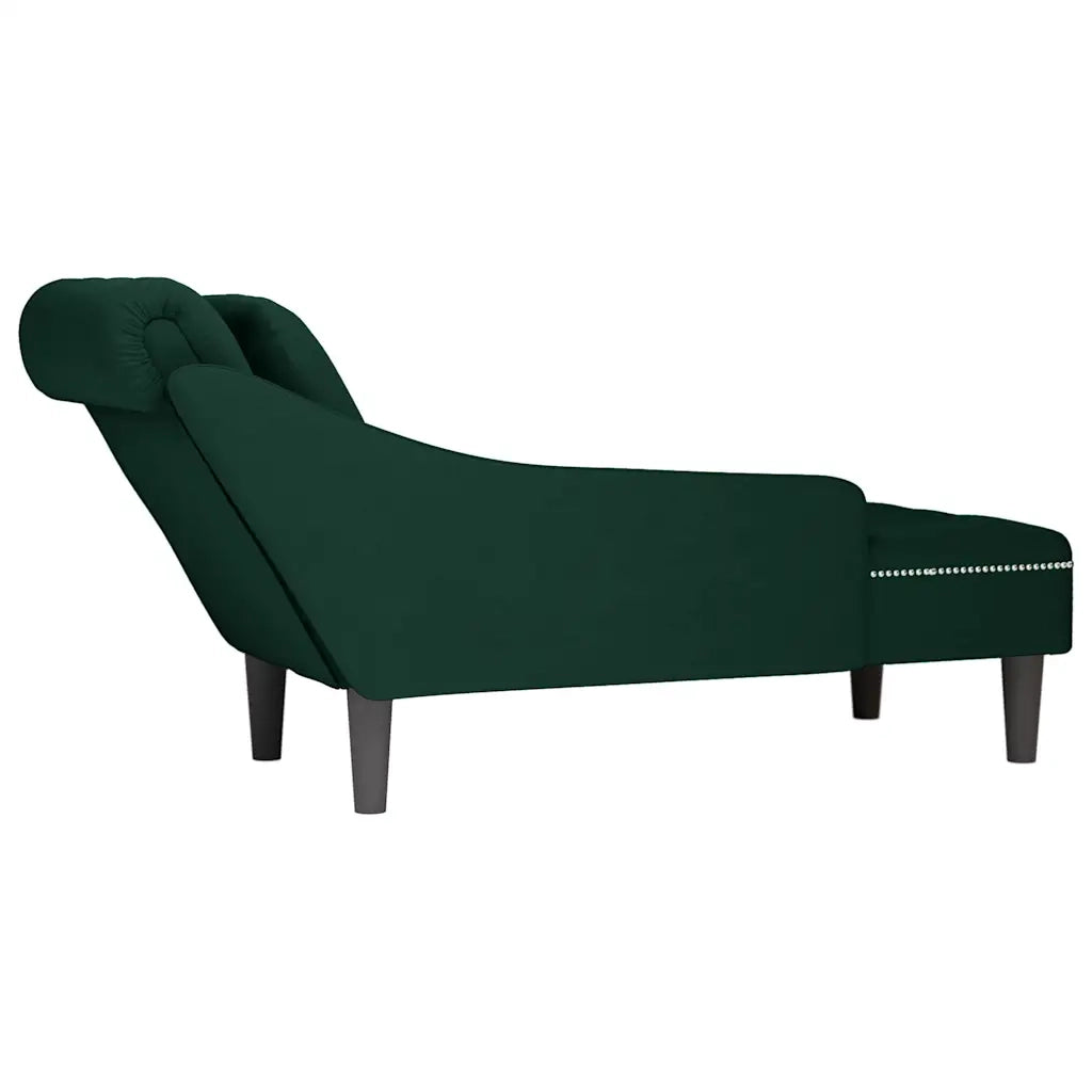 Sdraio con Cuscino e Bracciolo Destro in Velluto Verde Scuro 4009774
