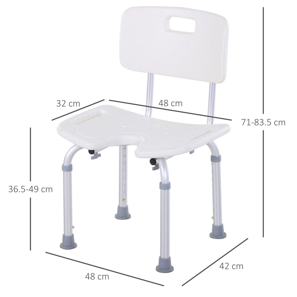Sedia Doccia Regolabile in Altezza ¨C Zephmum ¨C Bianco Argento Alluminio PE 48x42x71-83.5 cm