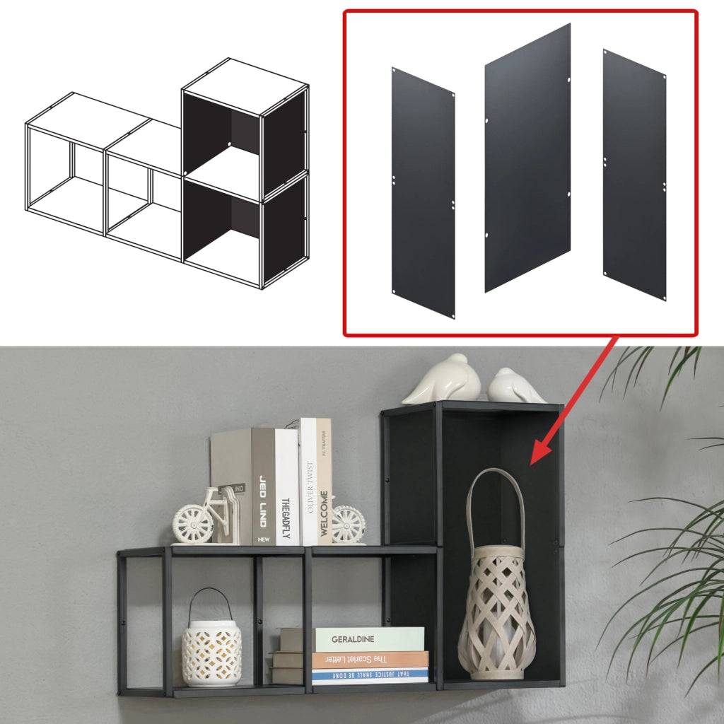 Set Nostened di 4 Mensole da Muro 28 x 28 x 20 cm con Pannello Posteriore e Laterale in Acciaio - Nero [en.casa]