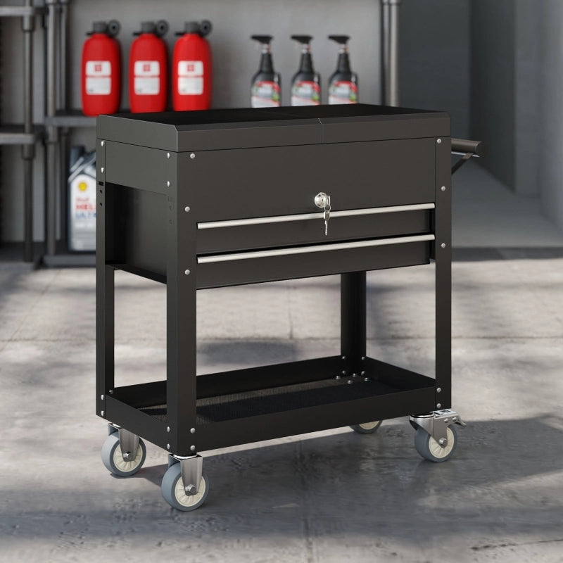CARRELLO PORTA ATTREZZI CON CASSETTI BLOCCABILI 77,5-130 x 38 x 80 cm ACCIAIO NERO