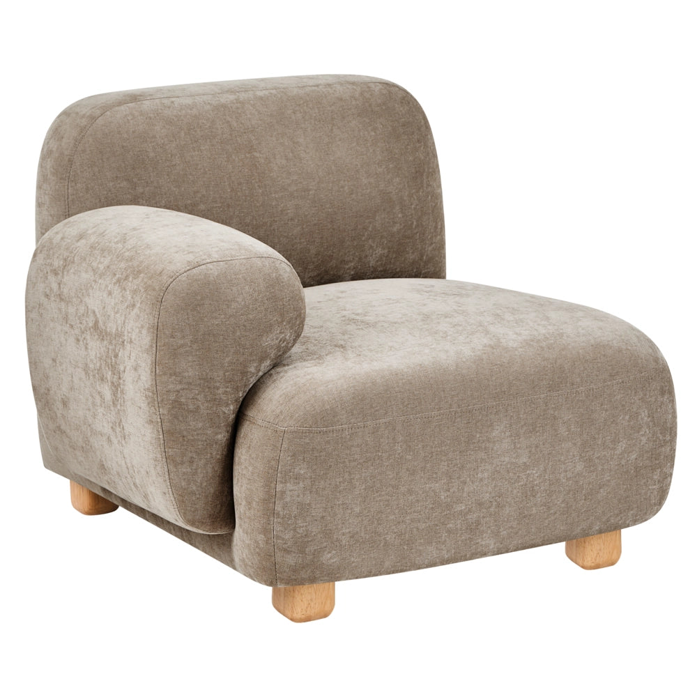 Modulo divano angolare lato destro a 1 posto con tessuto idrorepellente gambe in legno beige stile moderno a un posto