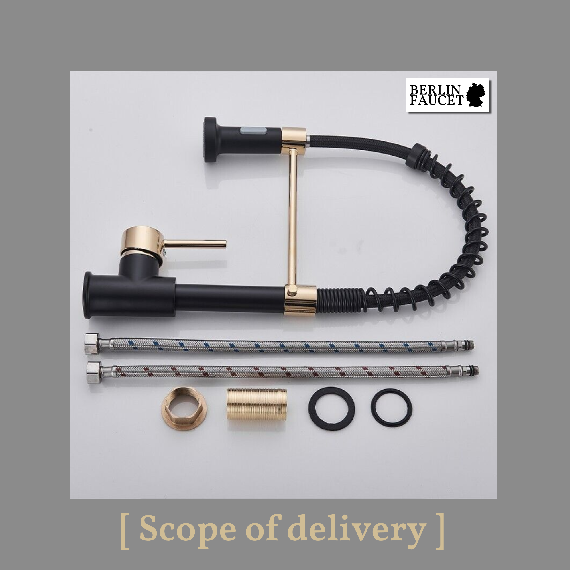 Bernd | Rubinetto Flessibile Catering Black Gold |da cucina in acciaio inossidabile|miscelatore può essere ruotato  360 gradi Alta pressione 2 porte