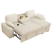 Divano angolare 3 posti - con funzione letto e contenitore - per soggiorno - in chenille beige