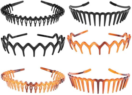 Set di cinture per capelli 6 pezzi - Zigzag in plastica - Antiscivolo - Idrorepellente - Duraturo - Leggero - Cintura per capelli