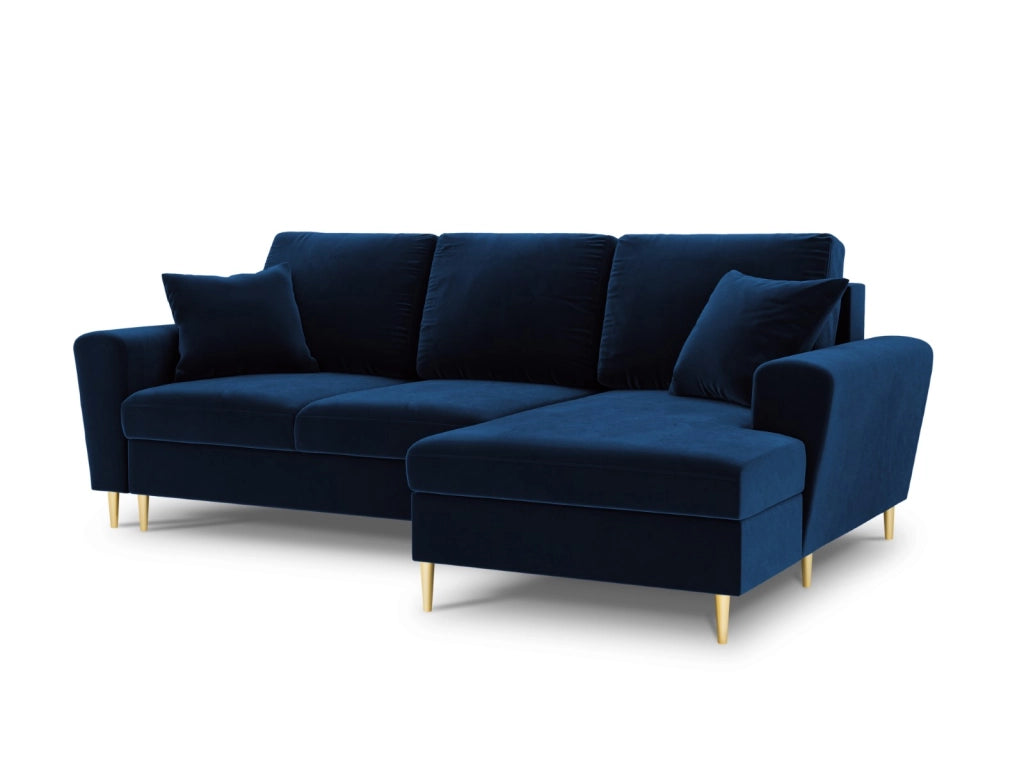 Cosmopolitan Design - Divano convertibile angolare destro con contenitore "Kyoto" 4 posti in velluto blu reale 