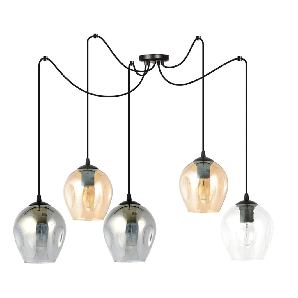 Lampada a sospensione LEVEL 5 in acciaio nero e vetro mix