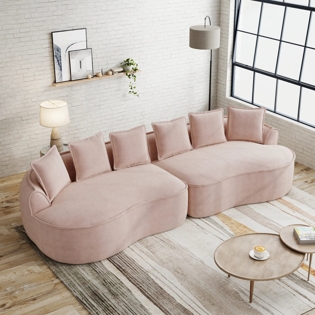 Divano modulare 4 posti senza montaggio con seduta profonda cuscini e braccioli larghi in chenille rosa