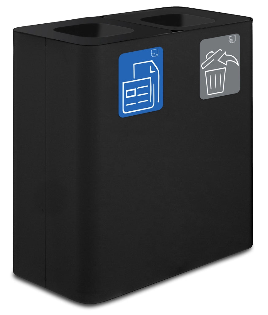 Pattumiera Sistema di Raccolta Rifiuti 77x38xh80 cm In Acciaio Verniciato 2 Scomparti Nero