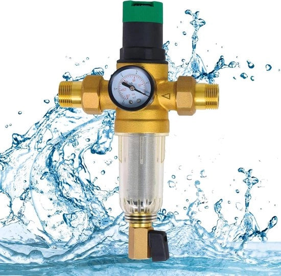 Regolatore di Pressione Acqua con Manometro e Filtro Mare in Acciaio - Filtro per Inquinanti - 1 pollice DN25