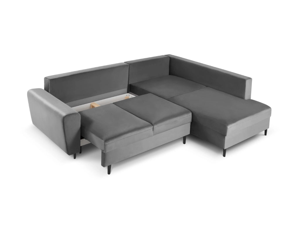 Cosmopolitan Design - Divano convertibile angolare destro con contenitore "Kyoto" 5 posti in velluto grigio chiaro 