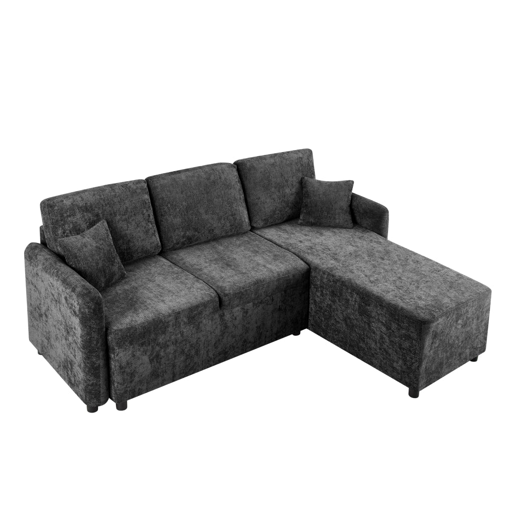 Divano angolare 3 posti - con area relax a L e 2 cuscini - in chenille nera