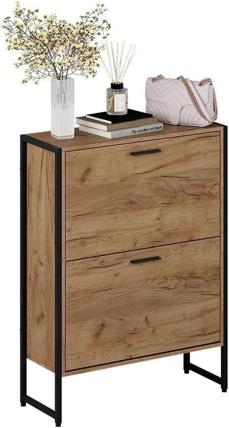 Scarpiera da ingresso Folda, Rovere Goldkraft/nero, 63 x 83 cm con 2 scomparti ribaltabili