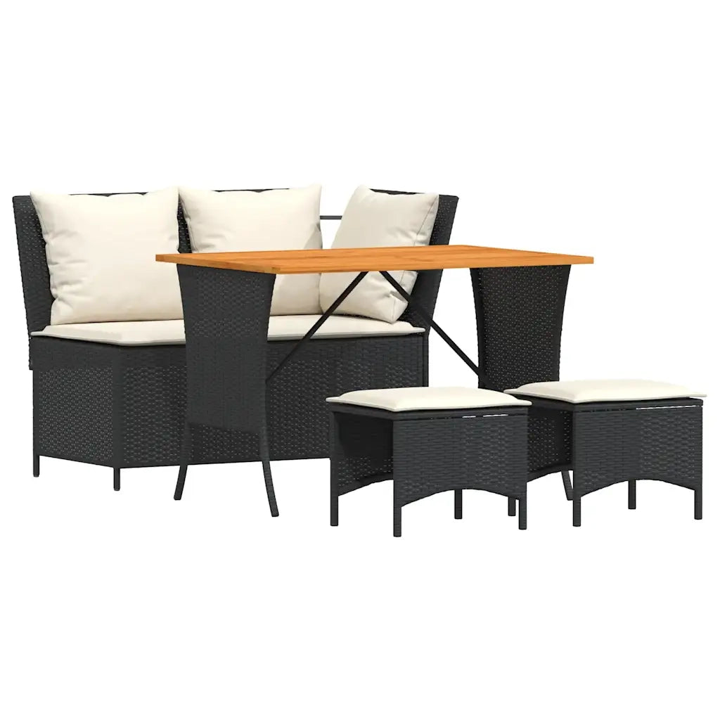 Set da Pranzo da Giardino 4 pz | Set Salotto da Giardino con Cuscini Nero in Polyrattan